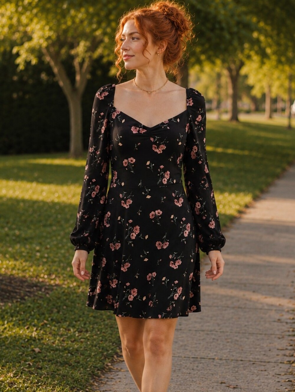 Divided by H&M Cottagecore Coquette Black Floral Sweetheart Neck Mini Dress 6